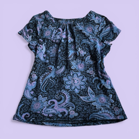 Vintage Y2K Blue Purple Paisley Square Neck Blouse Boho Top M Fairycore Coquette - Picture 6 of 10
